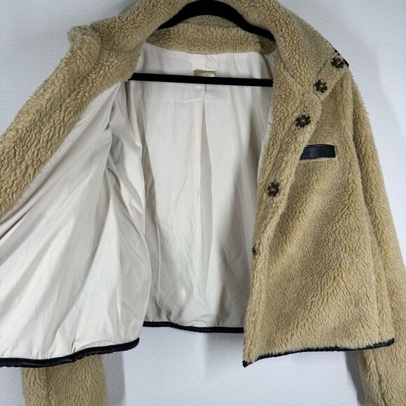 Mother Denim The Funnel Neck Swing Jacket Sherpa Can’t Fight The Feel Tan Small - Picture 4 of 9